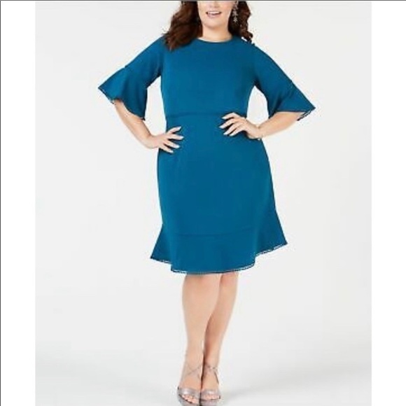 Betsy Johnson bell sleeve sheath teal dress size10 - Picture 5 of 12
